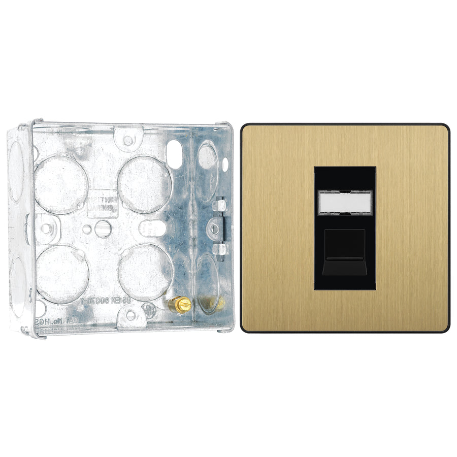 BG Evolve Satin Brass RJ45 Cat6 Single Data Outlet PCDSBRJ451B with 35mm Steel Back Box