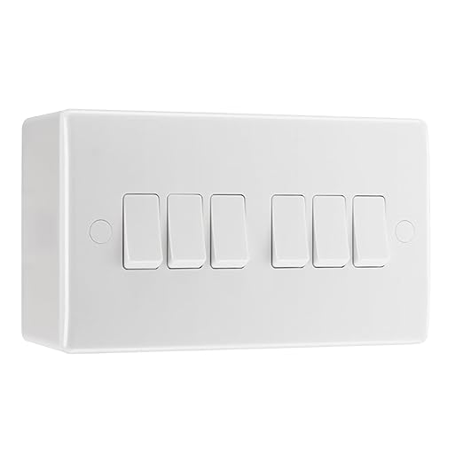 BG Nexus 6 Gang 20A 16AX 2 Way Wall Light Switch & 50mm Pattress Back Box