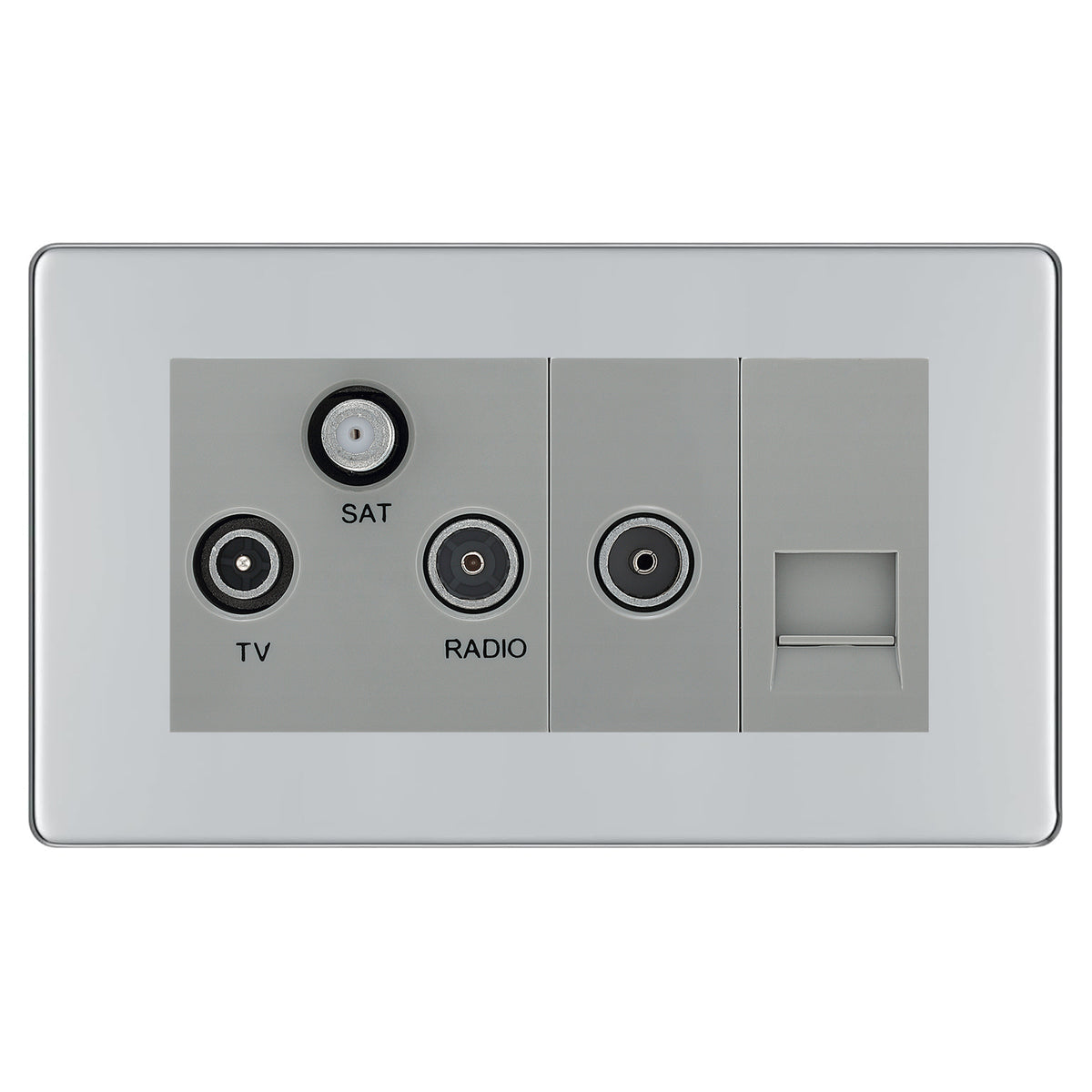 BG Screwless Polished Chrome TV/FM/SAT + Return & 1 Gang Tel - Screened ...