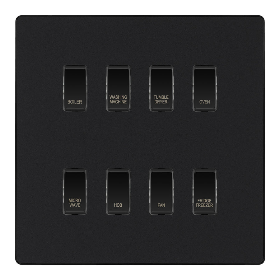 BG Evolve Matt Black Custom Appliance Grid Switch 8 Gang Screwless