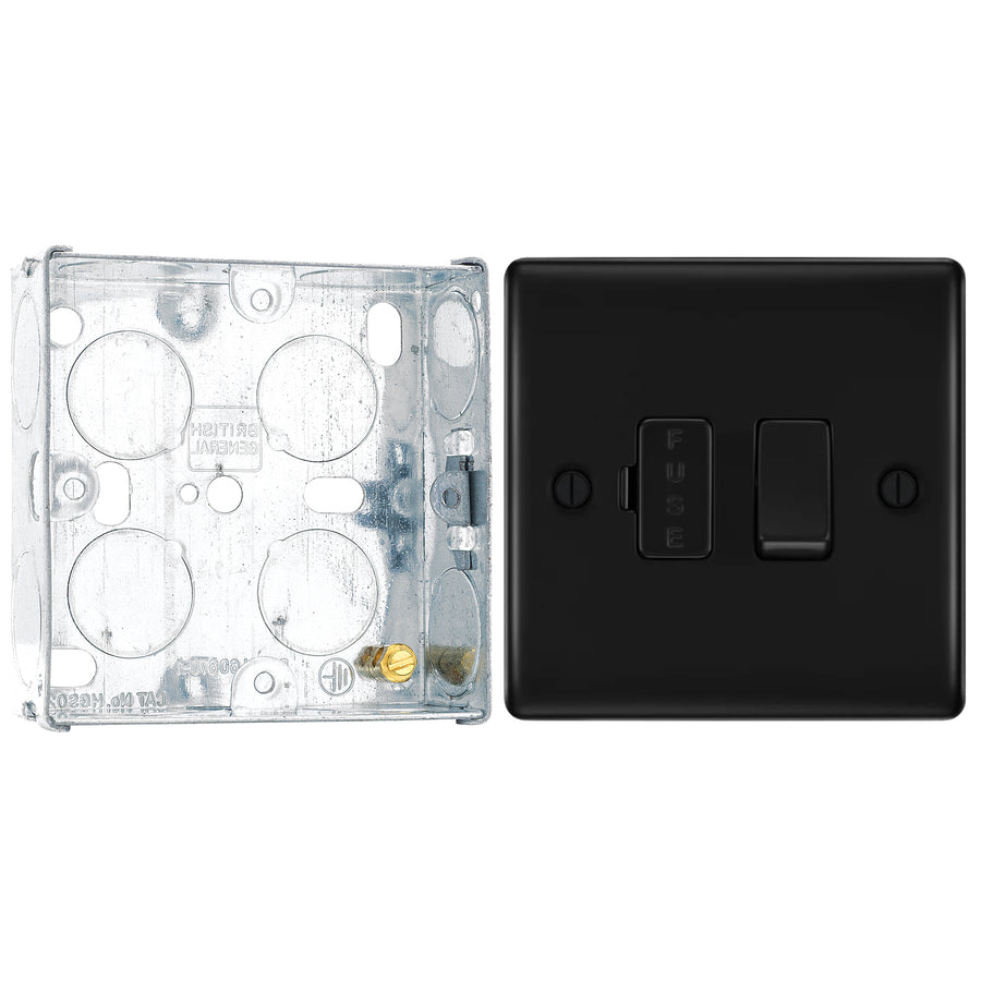 BG Nexus Matt Black 13A Switched Fused Connection Unit NFB50 with 25mm Steel Back Box