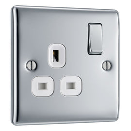 BG Nexus Metal Polished Chrome 13A Single Socket NPC21W with 25mm Steel Back Box