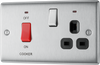 NBS70B Front - This 45A cooker control unit from British General includes a 13A socket for an additional appliance outlet, and has flush LED indicators above the socket and switch.