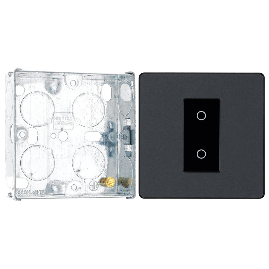 BG Evolve Matt Grey 1 Gang 200W Trailing Edge Secondary Touch Dimmer PCDMGTDS1B with 25mm Steel Back Box