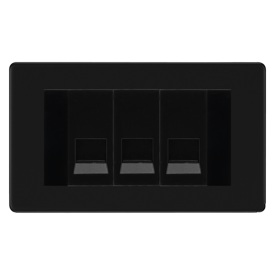 BG Screwless Matt Black 3 Gang Master Telephone Socket, Screw Terminal - Black Insert