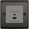BG Nexus Black Nickel 45W USB Wall Socket Euro Module USB-A & C - Grey Insert