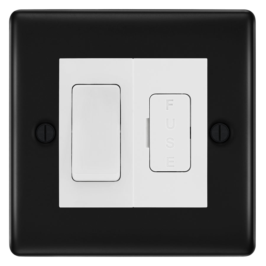 BG Nexus Metal Matt Black 20A Intermediate Switch & 13A Fused Spur Plate | White Insert