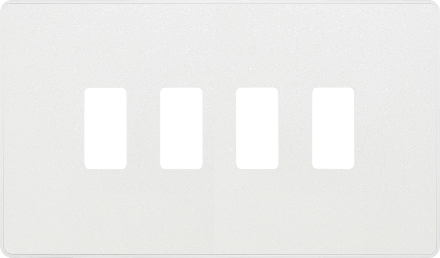 RPCDCL4W Front - The Grid modular range from British General allows you to build your own module configuration with a variety of combinations and finishes. This pearlescent white finish Evolve front plate clips on for a seamless finish, and can accommodate 4 Grid modules - ideal for switches and other domestic applications.