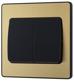 BG Evolve PCDSB42WB Satin Brass Evolve 2 Gang 20A 16AX 2 Way Wide Rocker Light Switch - Black Insert