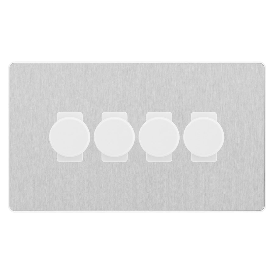 BG Evolve Brushed Steel 4 Gang Custom Grid Dimmer Light Switch PCDBS84W