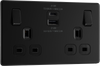 BG Screwless FFB22UAC22B Matt Black Double Socket with USB 22W Type A & C USB