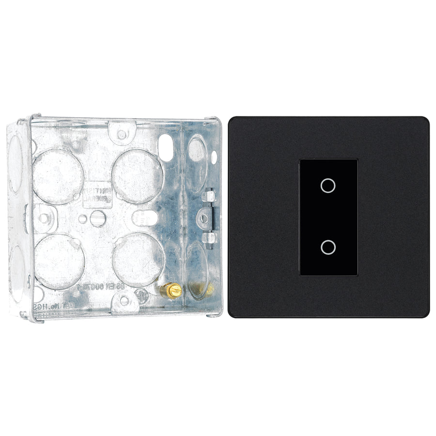 BG Evolve Matt Black Single Master Touch Dimmer Switch PCDMBTDM1B with 35mm Steel Back Box