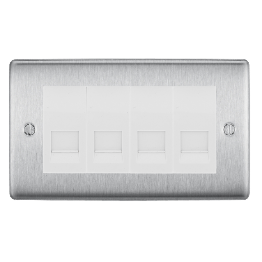 BG Nexus Brushed Steel 4 Gang Master Telephone Socket - White Insert