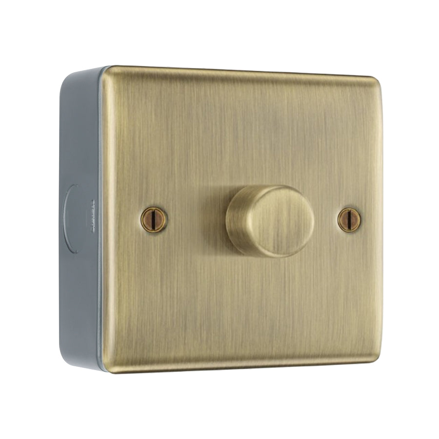 BG Nexus Antique Brass 200W 2 Way Trailing Edge Single Dimmer Switch with Surface Pattress Back Box