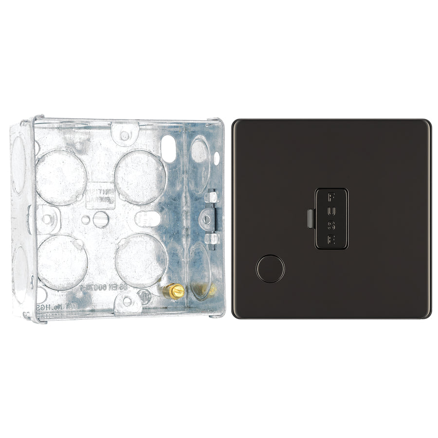 BG Screwless Black Nickel 13A Flex Unswitched Fused Connection Unit FBN55 with 35mm Steel Back Box