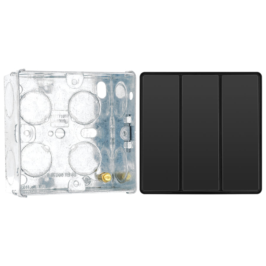 BG Evolve Black Chrome 2 Way Triple Edge to Edge Rocker Switch PCDBC43EB with 35mm Steel Back Box