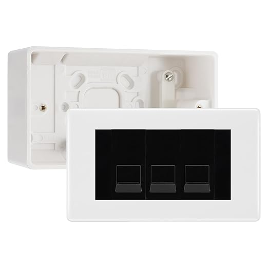 BG White Moulded 3 Gang RJ11 Telephone Socket Euro Module with 50mm Back Box - Black Insert