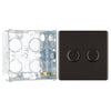BG Screwless Black Nickel 200W 2 Way Double Trailing Edge Dimmer Switch FBN82 with 35mm Steel Back Box