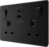 BG Screwless FFB22UAC45B Matt Black Double Socket with USB 45W Type A & C USB