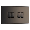 BG Screwless Black Nickel 20A 16AX 2 Way Quadruple Light Switch FBN44 with 25mm Steel Back Box