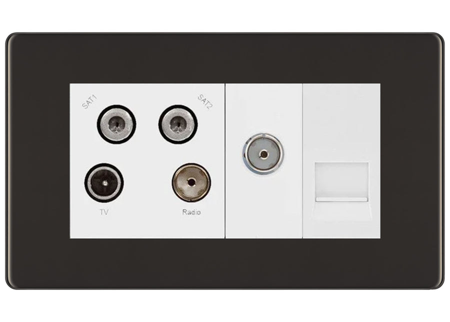 BG Screwless Black Nickel Quadplex Combination TV Socket FBN69W