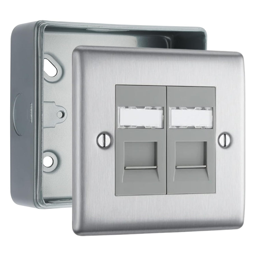 BG Nexus Brushed Steel Double RJ45 Data Outlet with Surfa...– The ...