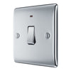 BG Nexus Polished Chrome 1 Gang 20A 2 Pole Neon Switch NPC31 with 35mm Steel Back Box