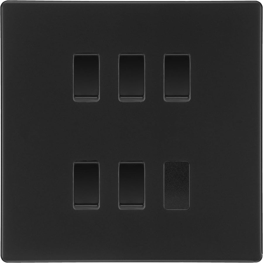 BG Matt Black Screwless 5 Gang Intermediate Light Switch Custom Grid + Back Box