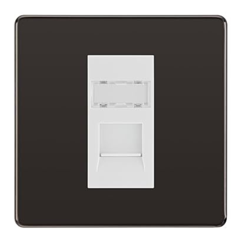 BG Screwless Black Nickel Single 1 Gang RJ45 Data Socket FBNRJ451W White Insert