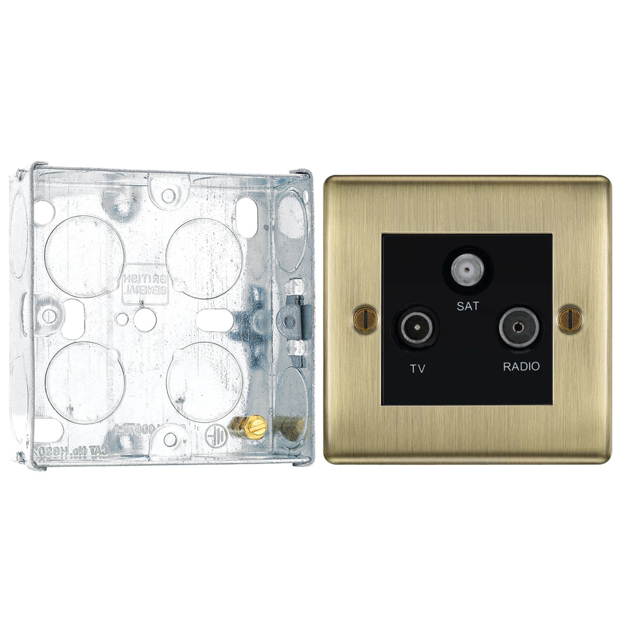 BG Nexus Antique Brass Triplex TV/FM/Sat Socket NAB67 with 25mm Steel Back Box