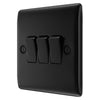 BG Nexus Matt Black 20A 16AX 2 Way Triple Light Switch NFB43 with 25mm Steel Back Box