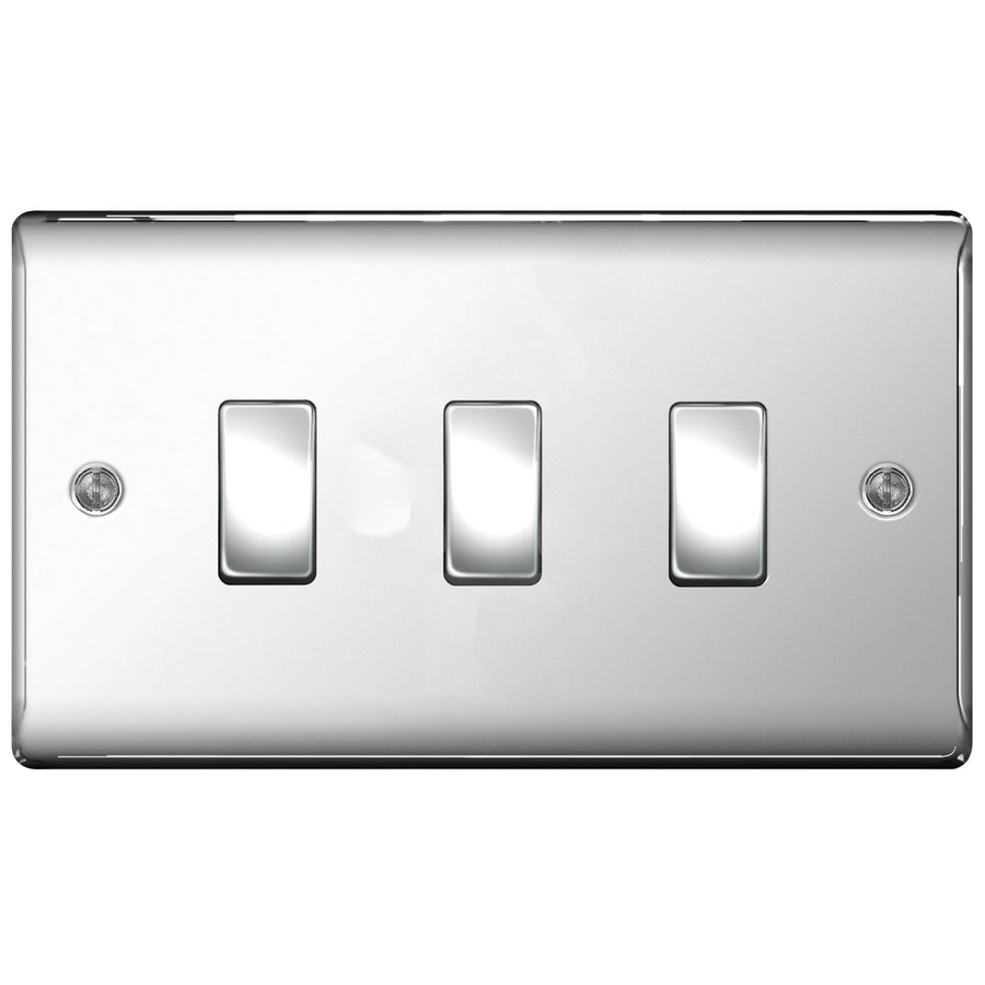 BG Polished Chrome 3 Gang Light Switch in Double Format Custom Switch