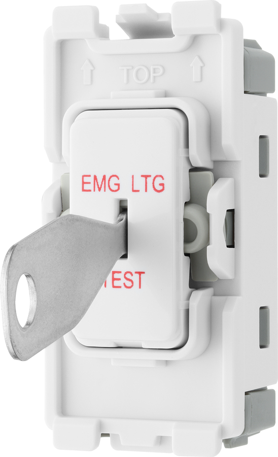 BG RPCDW12EL Evolve Grid White 20A 20AX 2 Way 1 Pole EMG LTG TEST Secret Key Switch Module