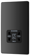 PCDBC20B Front - This Evolve Black Chrome dual voltage shaver socket from British General is suitable for use with 240V and 115V shavers and electric toothbrushes.