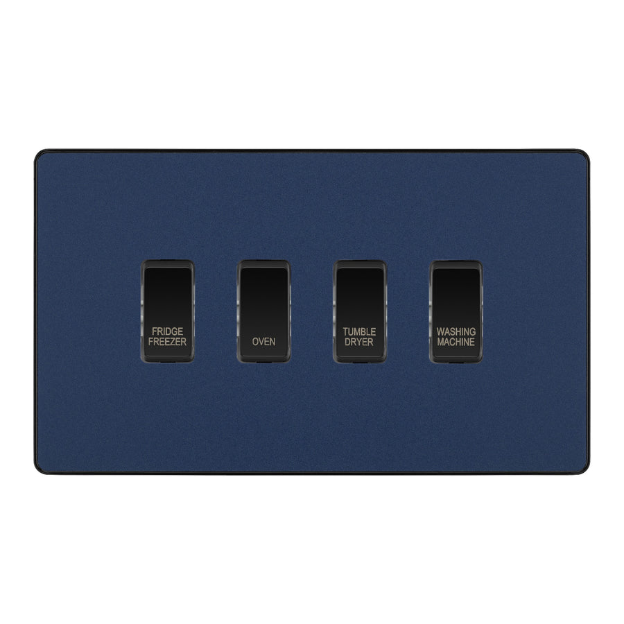 BG Evolve Matt Blue Custom Appliance Grid Switch 4 Gang Screwless