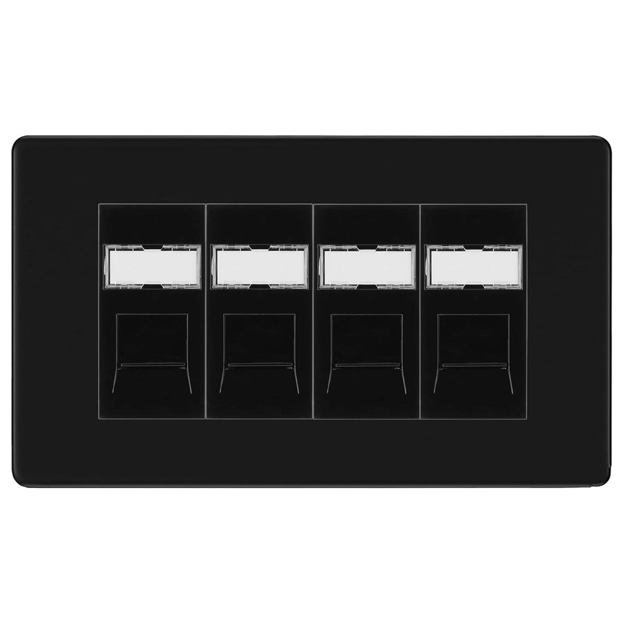 BG Screwless Matt Black 4 Gang RJ45 Cat6 Data Socket Outlet Black Inserts