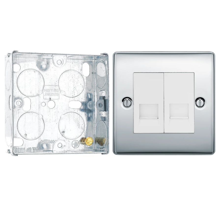 BG Nexus Polished Chrome Double Slave Telephone Socket NPCBTS2 with 25mm Steel Back Box
