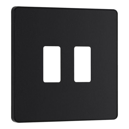 BG RPCDMB2B Evolve Grid Matt Black 2 Module Square Front Plate - Black Trim