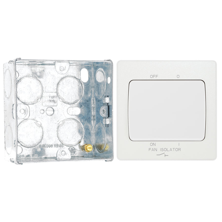 BG Evolve Pearlescent White Fan Isolator Switch PCDCL15W with 35mm Steel Back Box