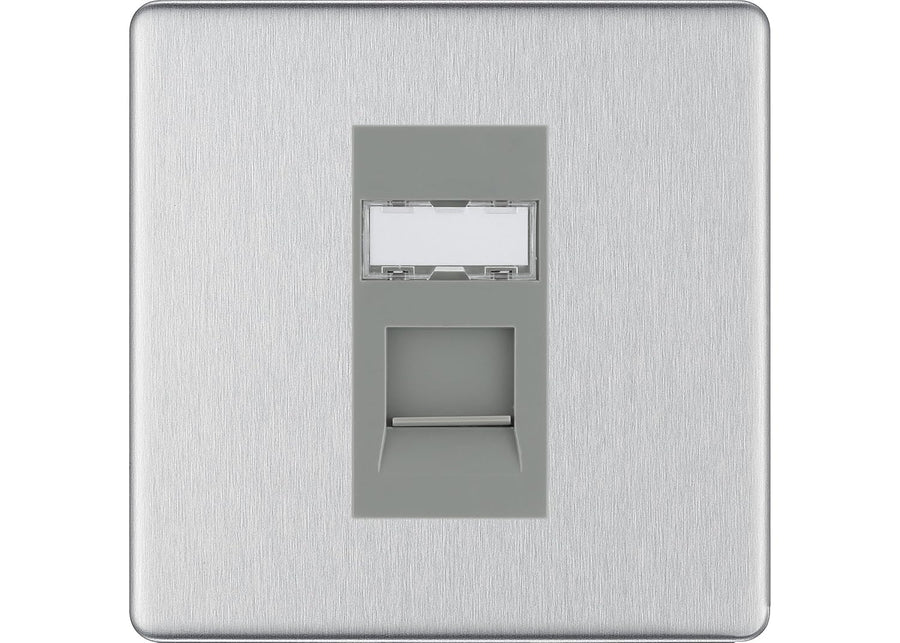 BG Screwless Brushed Steel Single 1 Gang RJ45 Data Socket FBSRJ451G Grey Insert