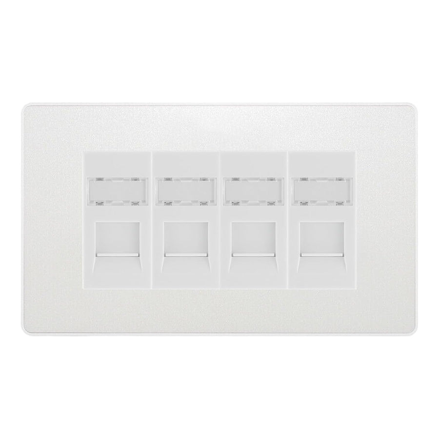 BG Evolve Pearlescent White 4 Gang RJ45 Cat6 Data Socket Outlet White Inserts