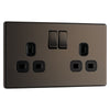 BG Screwless Black Nickel 13A Double Socket FBN22B with 25mm Steel Back Box