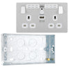 BG Evolve Brushed Steel 13A Double USB Socket with WiFi Extender PCDBS22UWRW with 25mm Steel Back Box