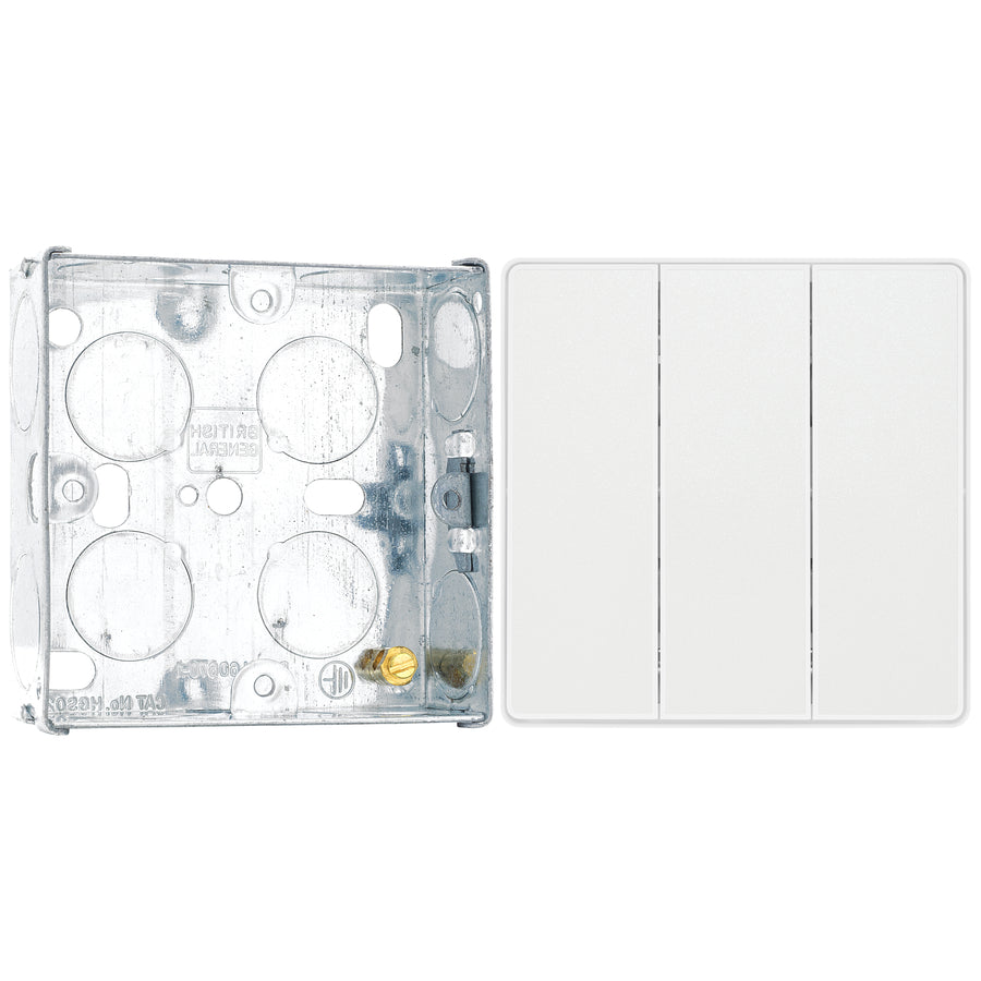 BG Evolve Pearlescent White 3 Gang 2-Way Edge to Edge Rocker Switch PCDCL43EW with 25mm Steel Back Box