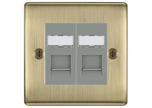 BG Nexus Metal Antique Brass 2 Gang RJ45 Data Socket NABRJ452G Grey Inserts