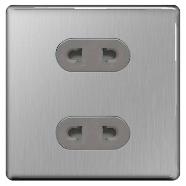 BG NBS98G 16A, 2 gang unswitched Euro Socket Round Pin Brushed Steel