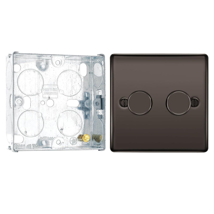 BG Nexus Black Nickel 200W 2 Way Trailing Edge Double Dimmer Switch NBN82 and 25mm Steel Back Box