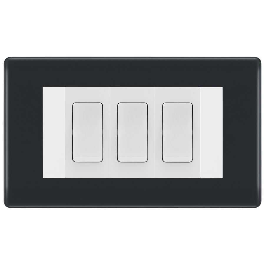BG Part M 3 Gang Light Switch 2x Intermediate + 1x 2 Way Graphite - White Insert