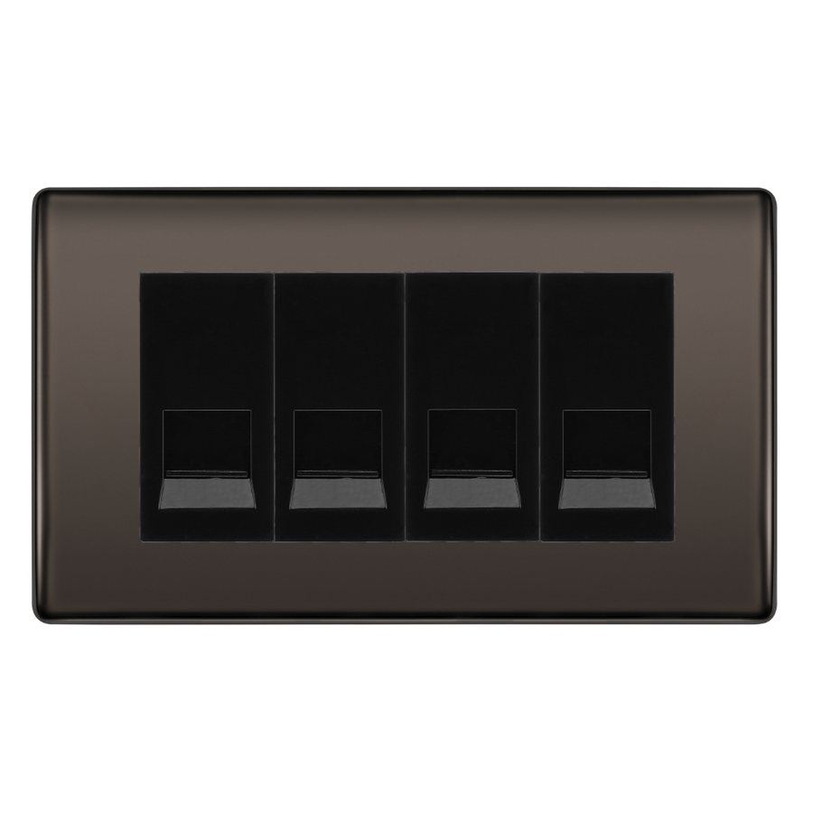 BG Nexus Black Nickel 4 Gang Secondary Telephone Socket, Screw Terminal - Black Insert