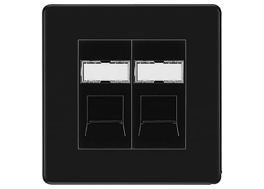 BG Screwless Matt Black 2 Gang RJ45 Data Socket FFBRJ452B Black Inserts